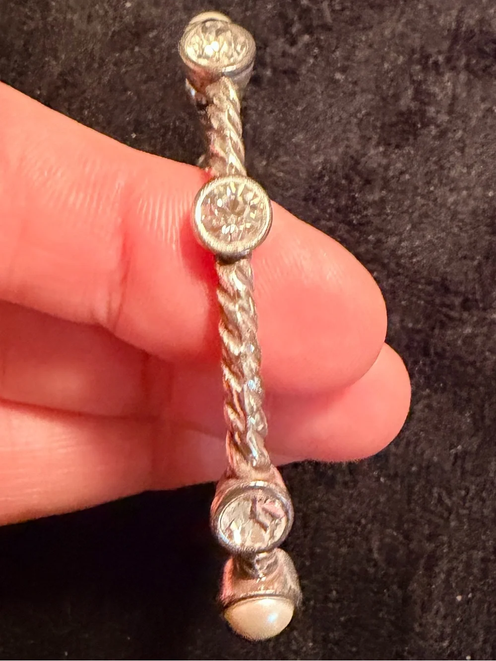 Brighton Monte Carlo Crystal Pearl Silver Hinged Bangle Bracelet